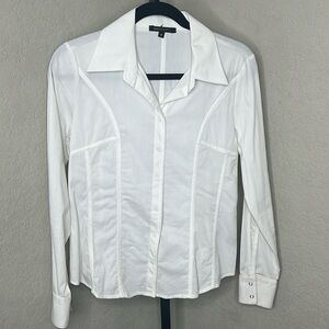 687 - BCBG MaxAzria NWOT White Button Down Long Sleeve Top, Size Medium